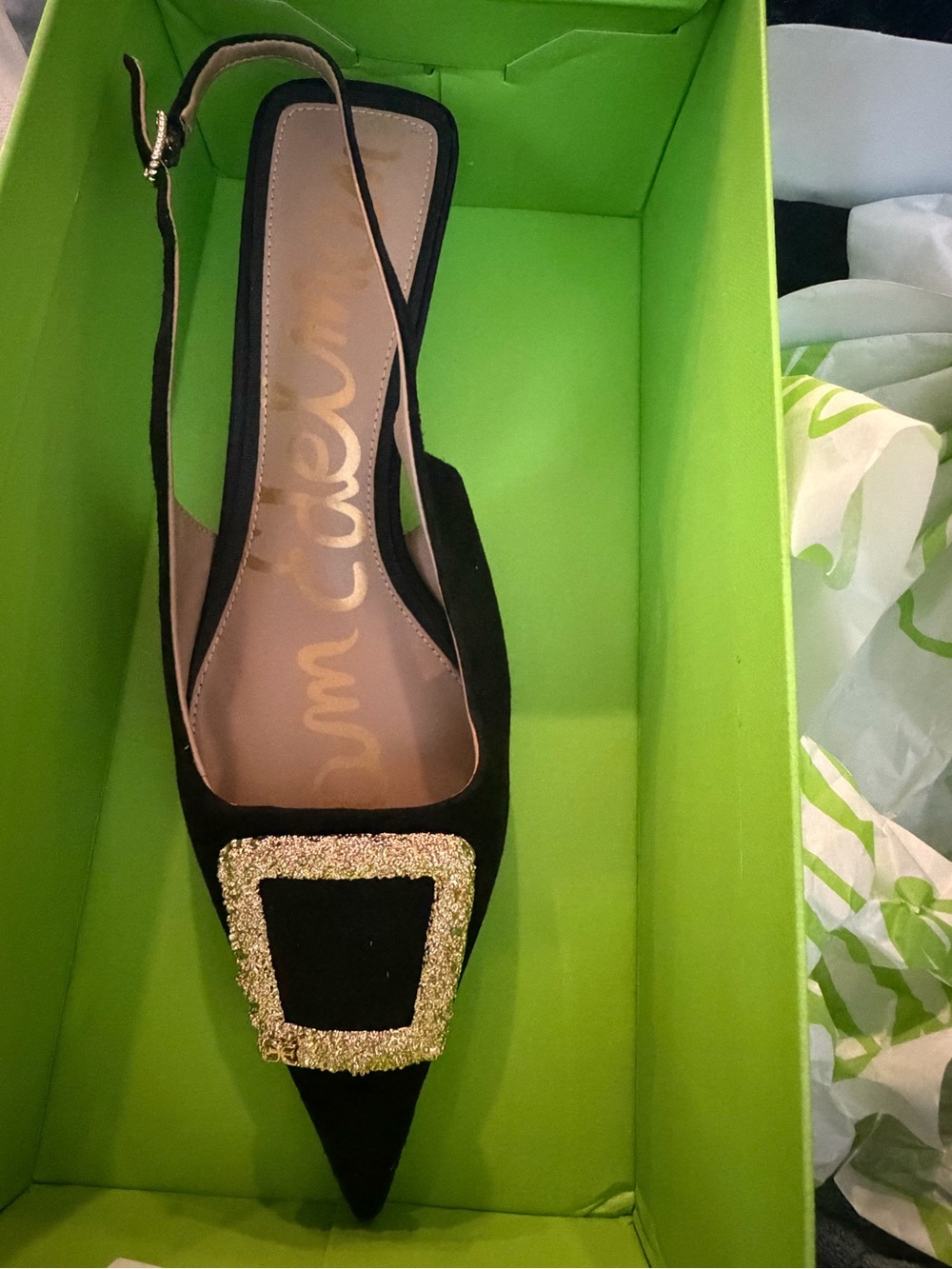 adidas Black Pointed Slingback Mule with Gold Accent